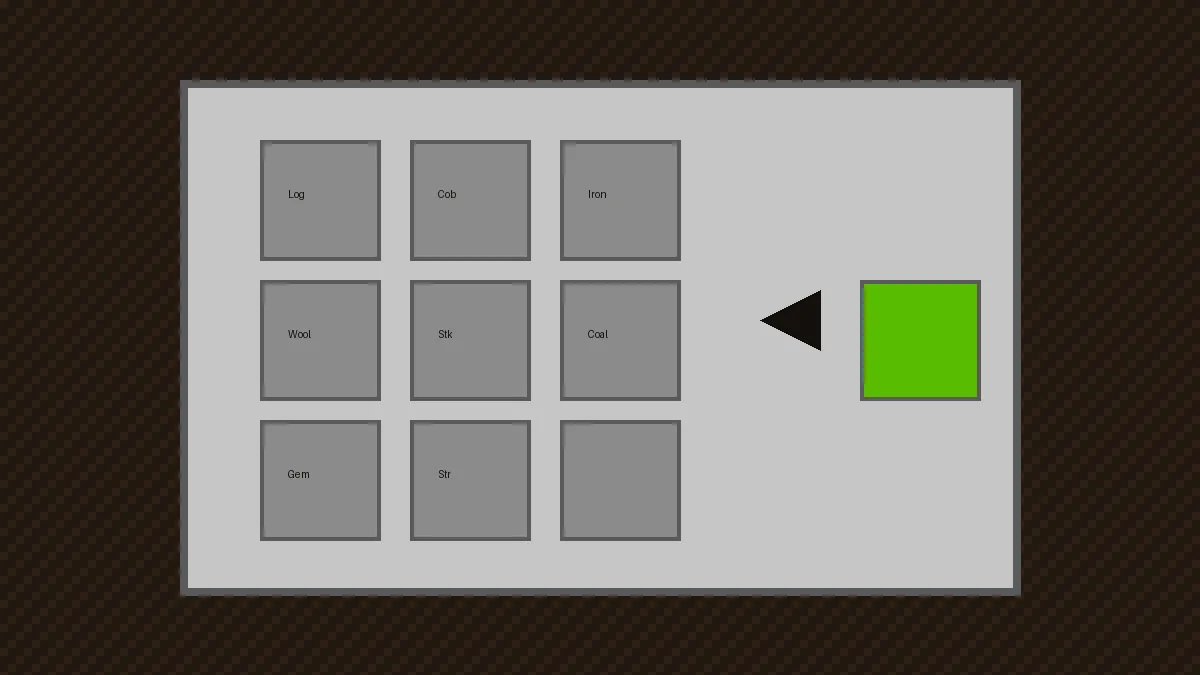 Original illustration of the 3 by 3 crafting grid, arrow, and output slot used on the daily puzzle.